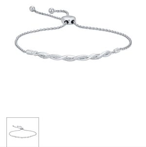 Sterling Silver Diamond Twist Bolo Bracelet 1/8 ct tw Riddles Jewelry